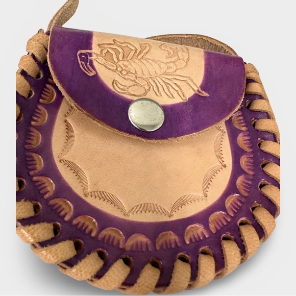 Vintage Durango Tequila Tooled Scorpion Braided Leather Mini Crossbody Bag - Picture 1 of 6